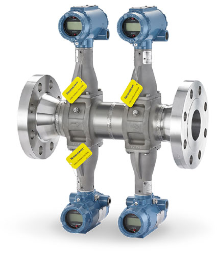 Figure 2: This vortex flowmeter incorporates four independent vortex meters within a single meter body. Three meters feed a 2oo3 SIL 3 capable interlock, while the fourth is used for process control.