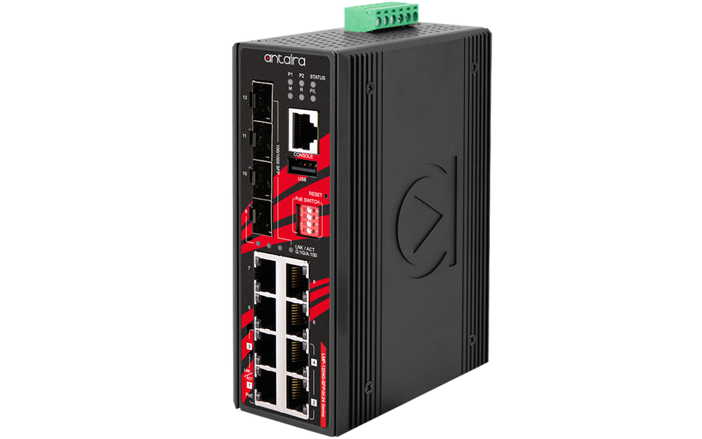 Feature Image for Antaira Unveils 12-Port Industrial PoE++ Managed Switch Built for High-Power, Mission-Critical Networks