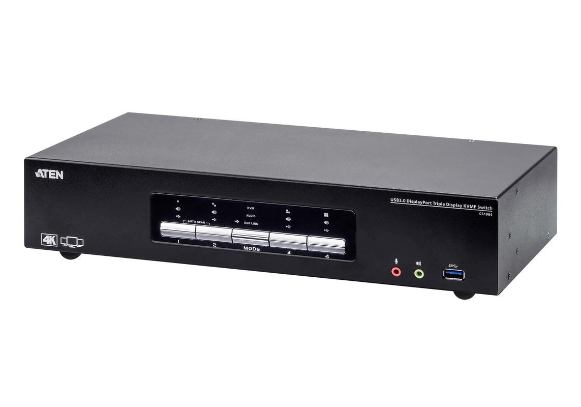 ATEN Technology introduces CS1964 4-port USB3.0 4K Display Port Triple Display KVMP Switch