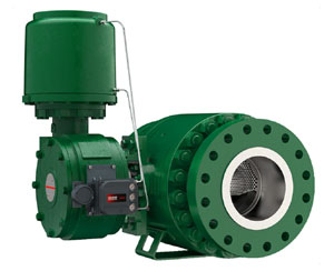 Figure 5: A 900-pound full-bore throttling valve (Fisher™V280 shown) is commonly used in CO2 pipeline applications. Attenuators for liquid and vapor service may be required for applications with high pressure drops.