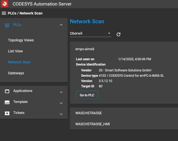 Search the network to find controllers via scan. Search the network to find controllers via scan. Source: CODESYS
