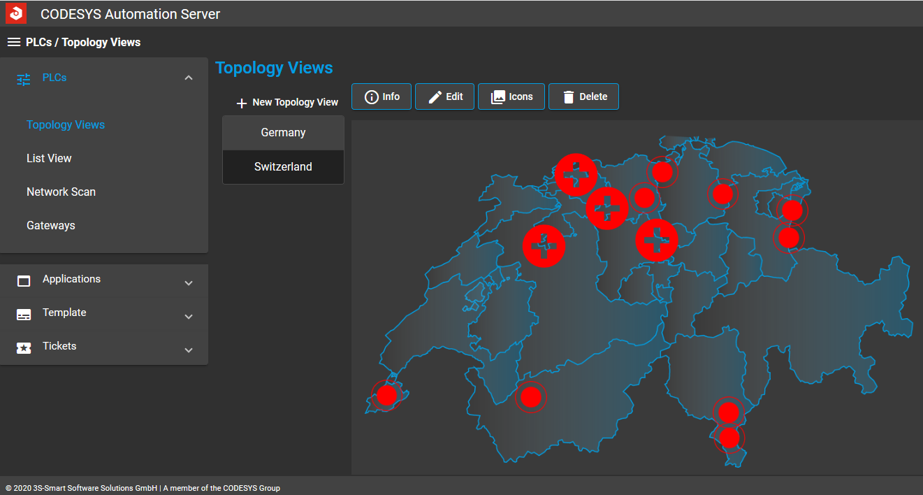 Overview of all Swiss carwash locations. A mouse click takes you to detailed regional views or directly to the control information of individual plants, such as software and firmware version, serial number, etc. Overview of all Swiss carwash locations. A mouse click takes you to detailed regional views or directly to the control information of individual plants, such as software and firmware version, serial number, etc.