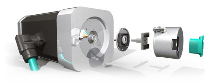 Figure 3: Feedback-controlled stepper motor with magnetic kit encoder.