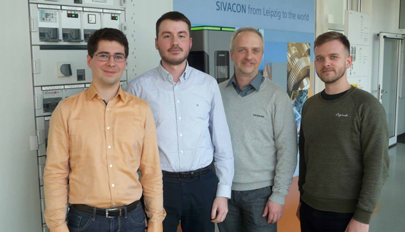 The people responsible for implementing EPLAN Cogineer and EPLAN Pro Panel at Siemens in Leipzig, Germany, from left to  right: “Wiring 4.0” Technical Coordinator Benjamin Herold; Pro Panel Project Director Tobias Isensee; Electrical Engineering Group  Director and “Wiring 4.0” Project Manager Michel Strusch; and Cogineer Project Director Florian Pusch.