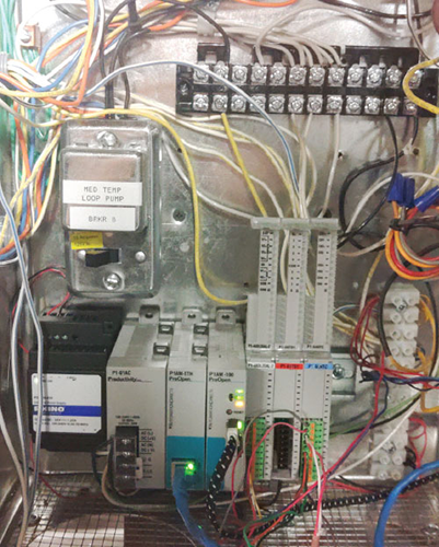 Figure 1: An industrialized open-source and Arduino-compatible CPU interoperates with PLC I/O modules and various Arduino “shields.” (Shown: AutomationDirect ProductivityOpen P1AM-100)