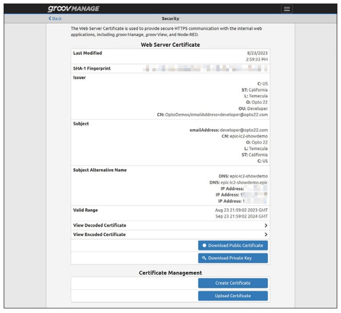 Figure 2: The groov EPIC system supports X.509 PKI standard certified client connections.