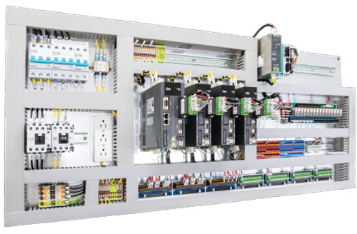 Figure 3: Interface modules (shown at the bottom and right of this picture) are a universal way for designers to provide compact and high-density connectivity, especially for control panel I/O signals.