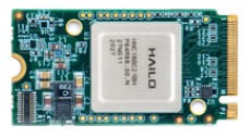 Figure 5: M.2 Hailo-8: AI Acceleration module—a best in class inference processor packaged in a module for AI applications; offers 26 tera operations per second and compatibility with NGFF M.2 form factor, M, B+M, and A+E keys.