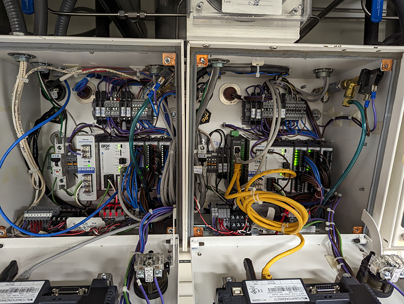 Figure 2: Installation space is usually at a premium for retrofits, but the compact form factors of AutomationDirect BRX PLCs and STRIDE Ethernet switches make them a natural fit in these cases.