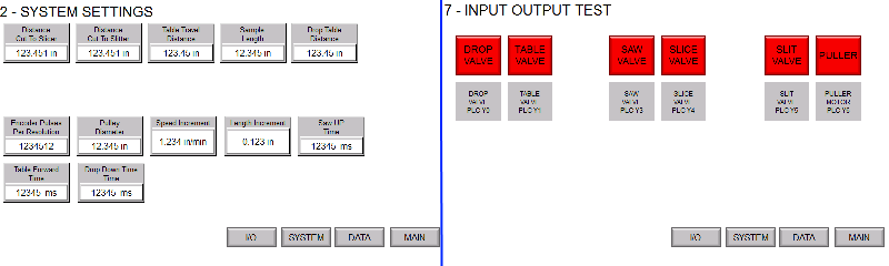 Figure 6: System settings and diagnostic/troubleshooting displays make the new automation system far more user friendly than the old assortment of controls. Users can now easily operate and maintain the entire production line.
