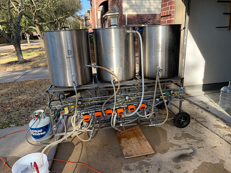 Figure 1: This homebrew rig started as a completely manual operation but is now monitored and controlled by an AutomationDirect CLICK PLC, level sensors, solenoids, and more. Its operation can be viewed and controlled remotely using a smartphone.