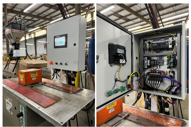 Figure 3: The new control enclosures each house a Do-more BRX PLC, C-more HMI, a Rhino power supply, StrideLinx router, pneumatics, and many other components—all sourced from AutomationDirect.