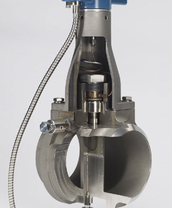 Figure 3: This vortex flowmeter can be ordered with small bleed valves (middle, left side) that allow technicians to confirm a lack of sensor compartment pressure, and to then safely replace the sensor while leaving the remaining meters in operation.