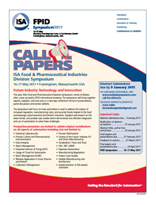 ISA announces 2017 Call for Papers for ISA Food and Pharmaceutical Industries Symposium