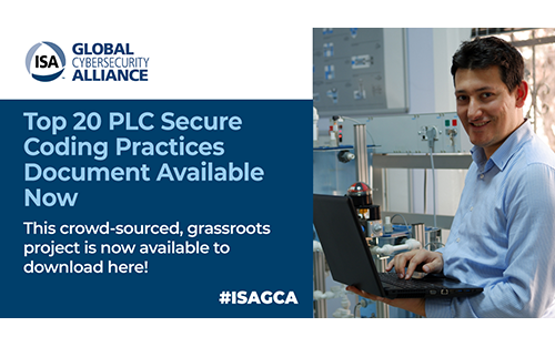 ISA Global Cybersecurity Alliance and admeritia Announce Top 20 Secure PLC Coding Practices Document