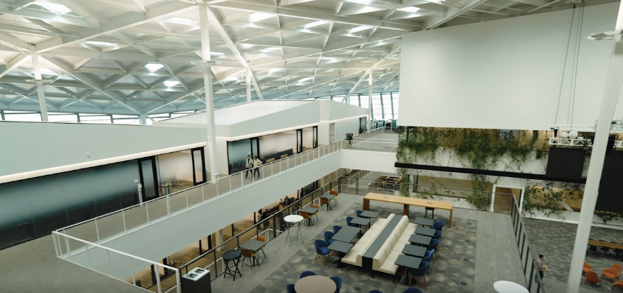 Photo of the inside of Voyager, the iconic building at NVIDIA’s Santa Clara, California, headquarters, which is one of multiple Honeywell Technologies' Forge Cognition pilot projects.