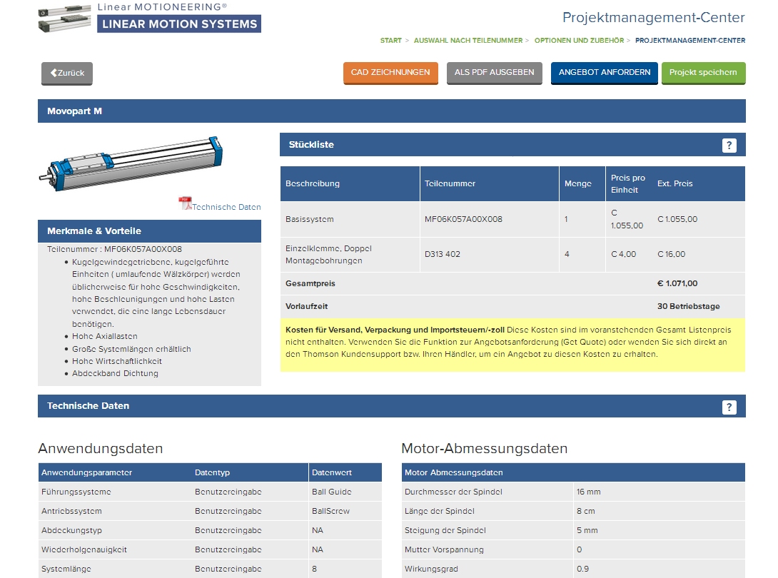 Thomson industries introduces mobile Linear MOTIONEERING product sizing and selection tool
