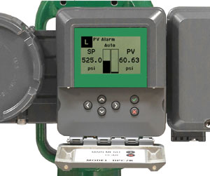 Figure 3: A local digital display on a pneumatic controller provides easily visible process data, and a simple six-button interface enables local configuration of advanced controls, alarms, alerts, and communications parameters.