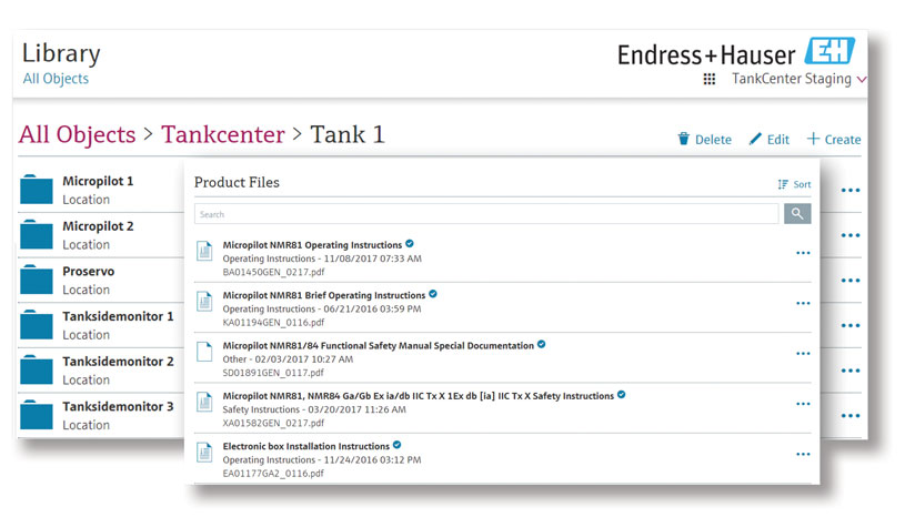 Figure 5: All relevant instrument documentation—including user manuals and calibration records—is automatically stored in an intuitive location in an advanced tank gauging application.