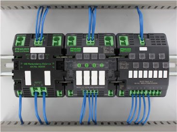 Figure 2: Individual ECP modules, like the three devices from the Murrelektronik MICO line shown here, enable bulk 24 VDC control panel power to be distributed to one, two, four or eight individual Class 2 circuits.