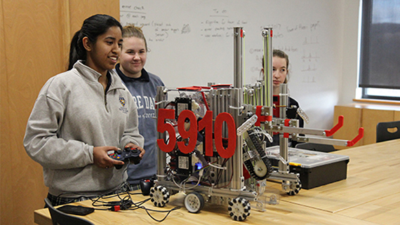Thumbnail for Penn State Great Valley engineers help mentor women's high school robotics team
