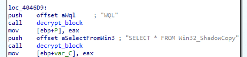 The commands used to get a list of Shadow Copy backups.