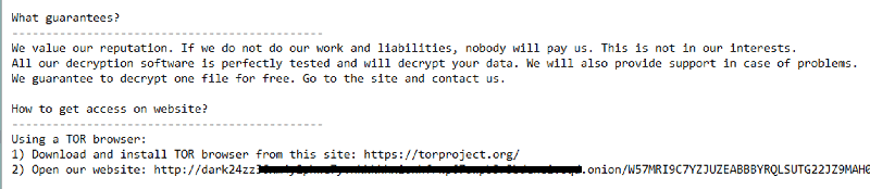 A section of DarkSide’s instructions describing how to access the Tor-based website.