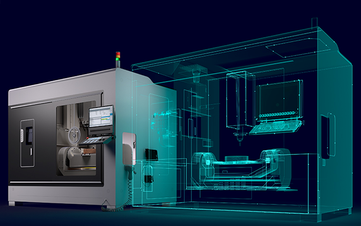 Model and diagram of a CNC machine.