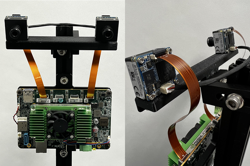 Figure 3: Front and back views of our custom embedded stereo system.