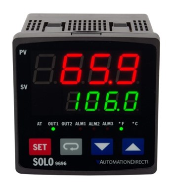 Figure 1: This single-loop controller can control both heating and cooling simultaneously, and can accept signals from a thermocouple or RTD, or from a pressure/flow/level sensor, and maintain a setpoint using a relay, voltage pulse, current, or linear voltage output signal. Courtesy: AutomationDirect