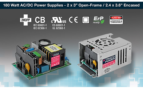 Traco Power Announces TPP 180 & TPI 180 Series of 180W High-efficiency, Miniaturized AC/DC Power Supplies