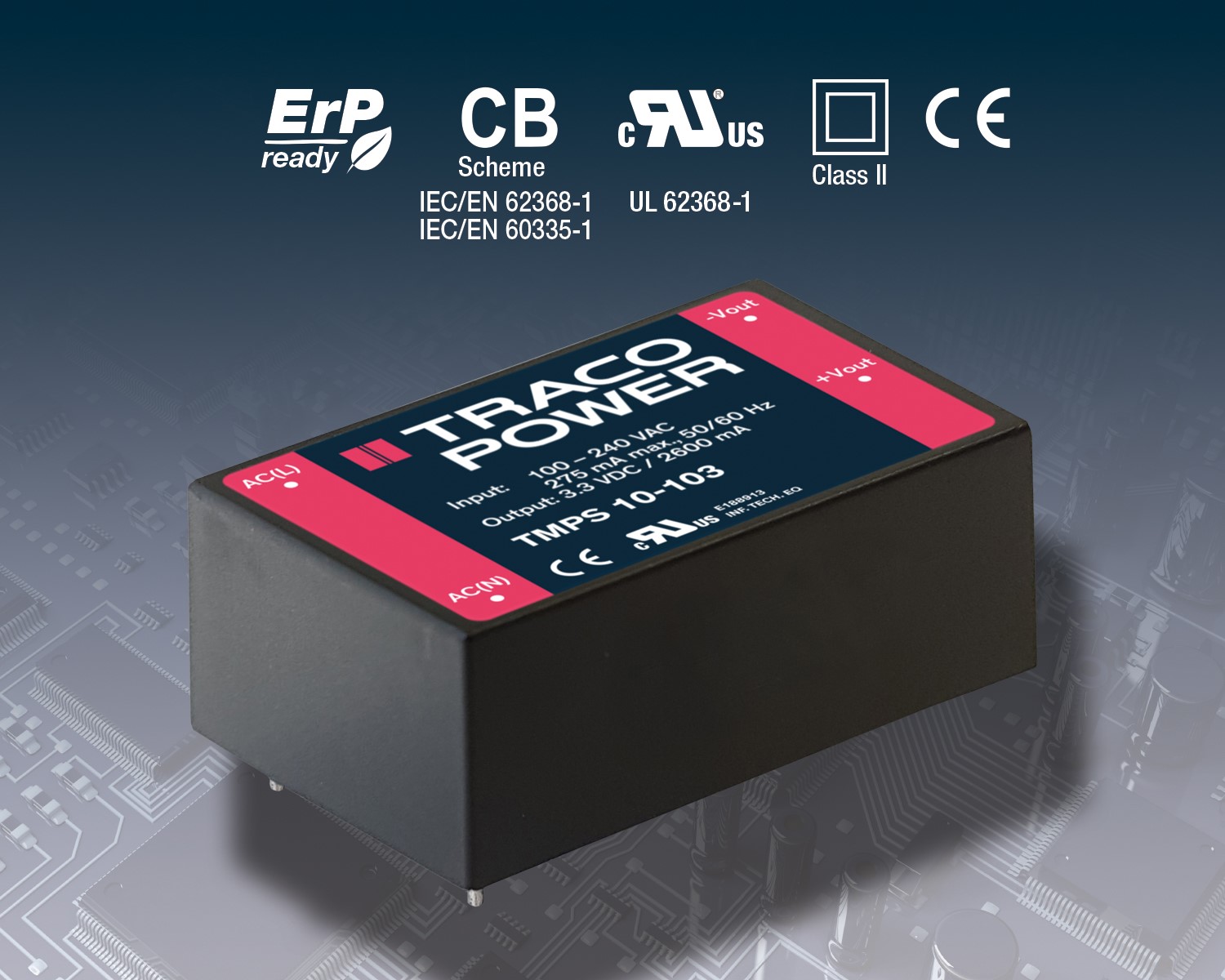 TRACO POWER releases TMPS 10 series of 10 watt pcb-mount power supplies