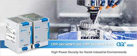 Delta Electronics announces DRP-24V240W1CAN and DRP-24V480W1CAN DIN rail power supplies