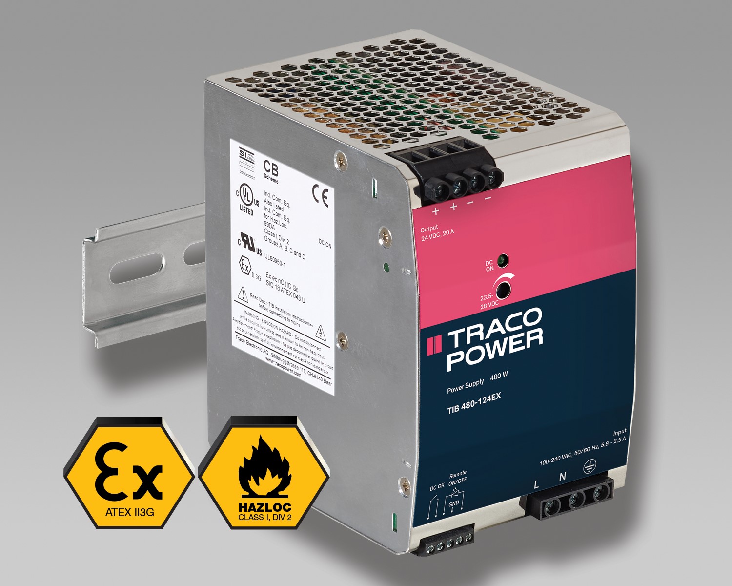 TRACO POWER releases TIB 480-EX Family of 480 Watt DIN rail power supplies
